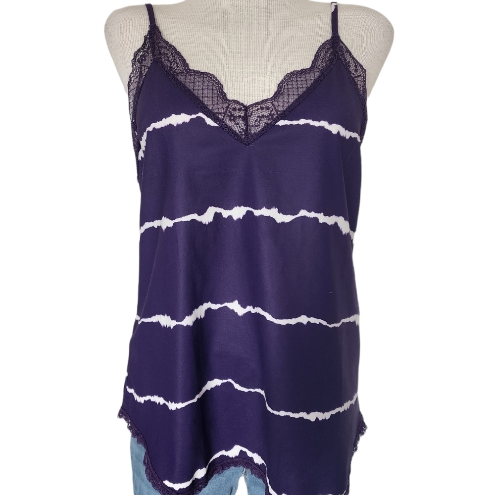 Purple Striped Lace Neck Racerback Striped Women's Tank Size M